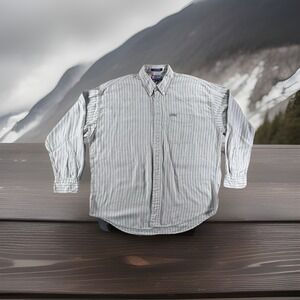 VTG Chaps Ralph Lauren Button Dn, Shirt, Red, White, And Blue Pinstripe, Size XL